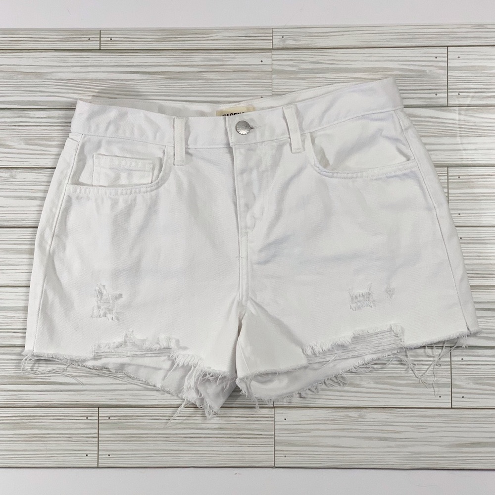 L’Agence White Distressed Mid Rise Denim Shorts Sz 27